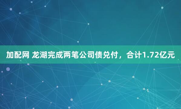 加配网 龙湖完成两笔公司债兑付，合计1.72亿元