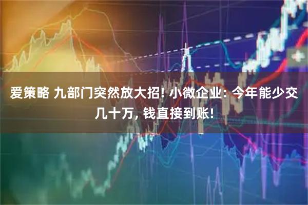 爱策略 九部门突然放大招! 小微企业: 今年能少交几十万, 钱直接到账!