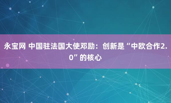 永宝网 中国驻法国大使邓励：创新是“中欧合作2.0”的核心